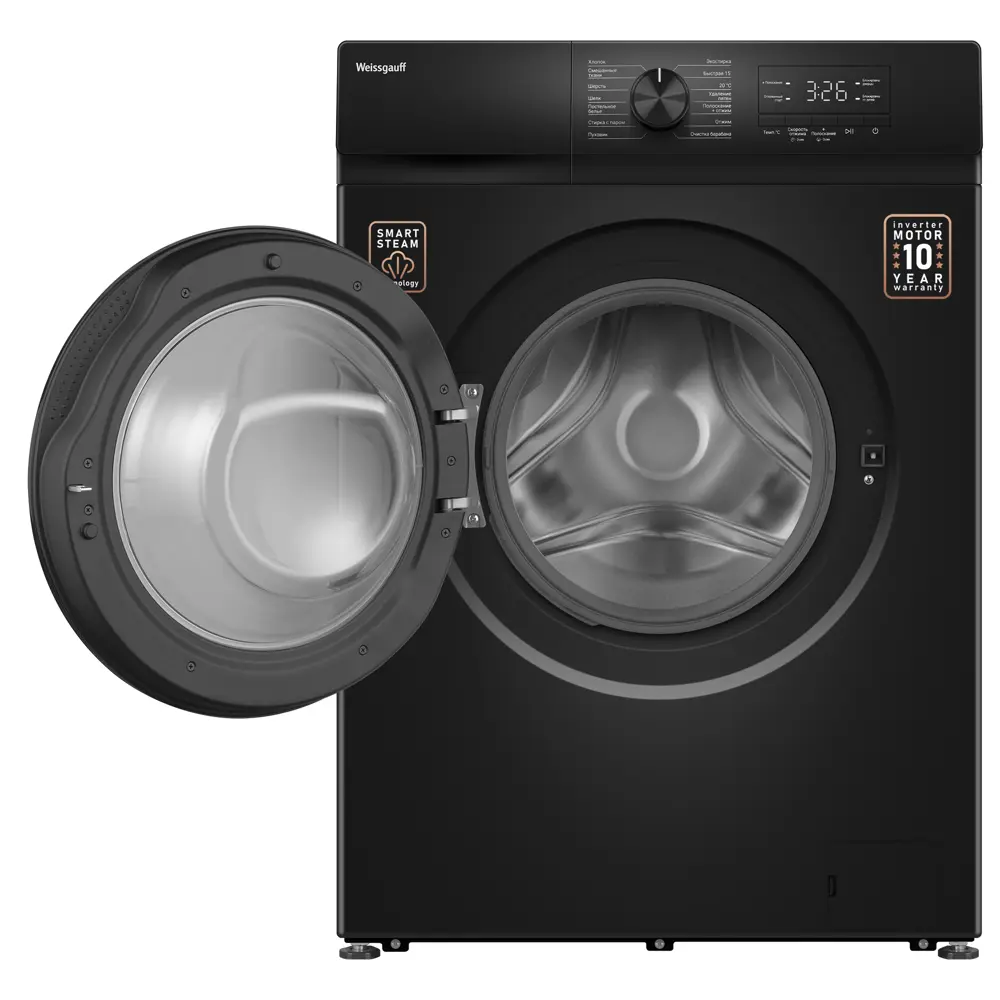 Фото 2 Стиральная машина Weissgauff Wm 39106 inverter steam black 60x84x39 см 6 кг цвет черный
