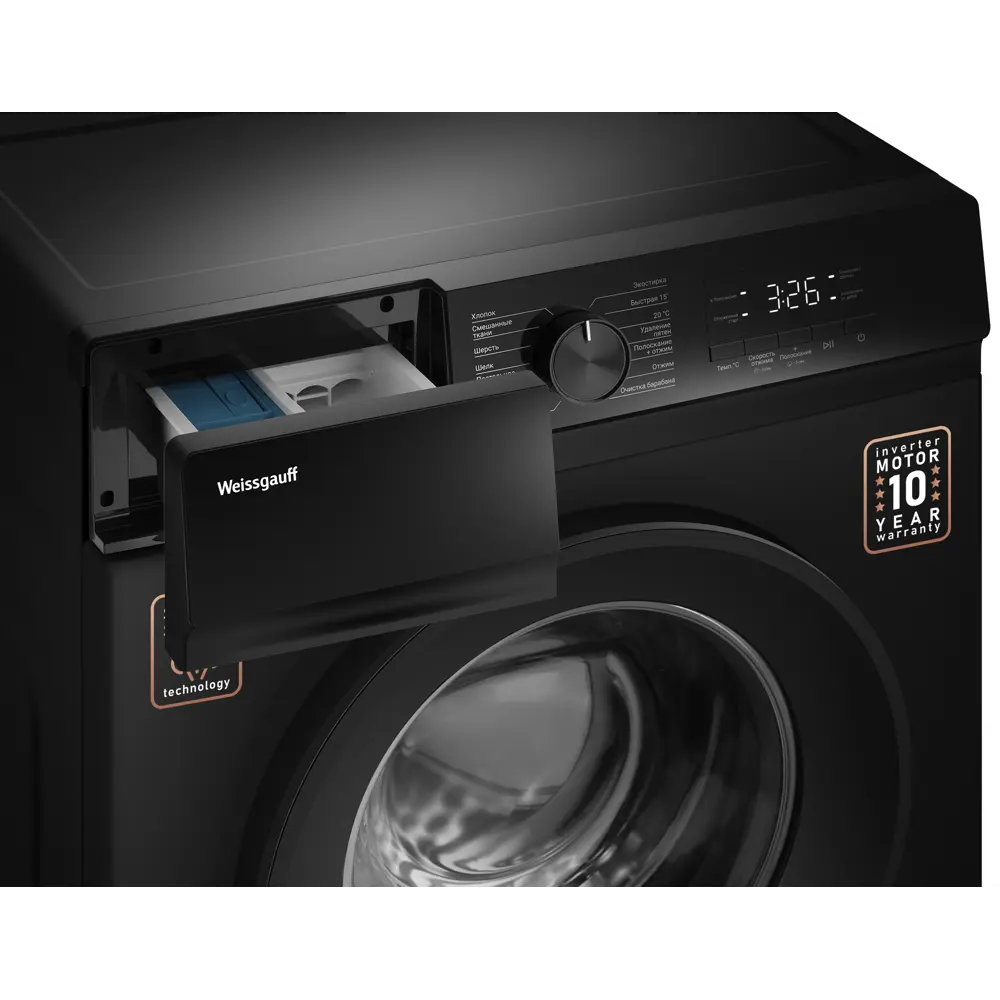 Фото 7 Стиральная машина Weissgauff Wm 39106 inverter steam black 60x84x39 см 6 кг цвет черный