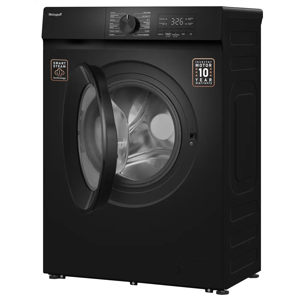 Фото 5 Стиральная машина Weissgauff Wm 39106 inverter steam black 60x84x39 см 6 кг цвет черный