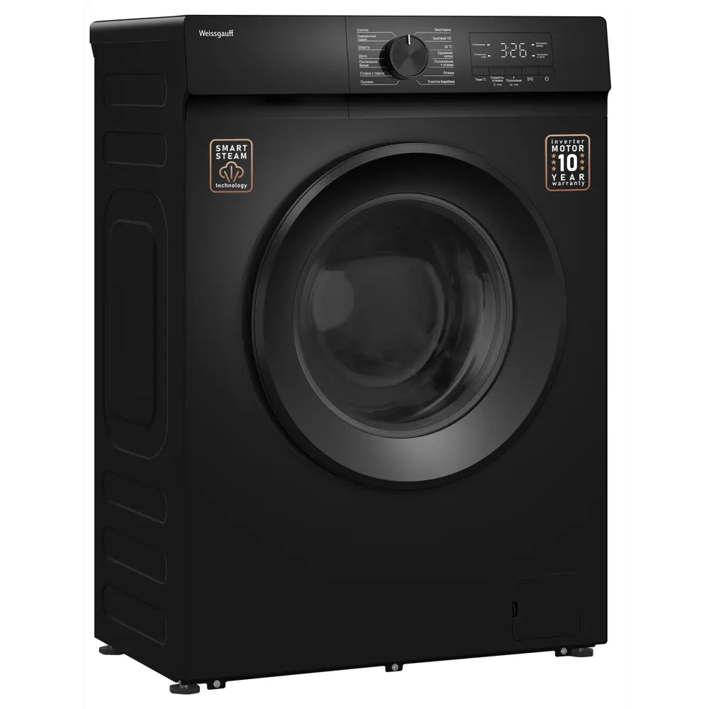 Фото 3 Стиральная машина Weissgauff Wm 39106 inverter steam black 60x84x39 см 6 кг цвет черный