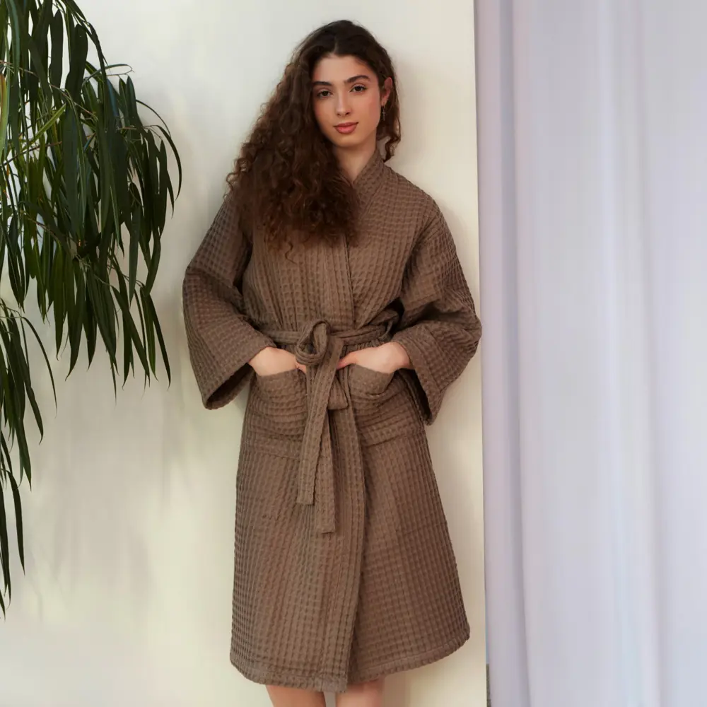 Фото Халат вафельный женский удлиненный Этель 6243557 Boho размер 42-44