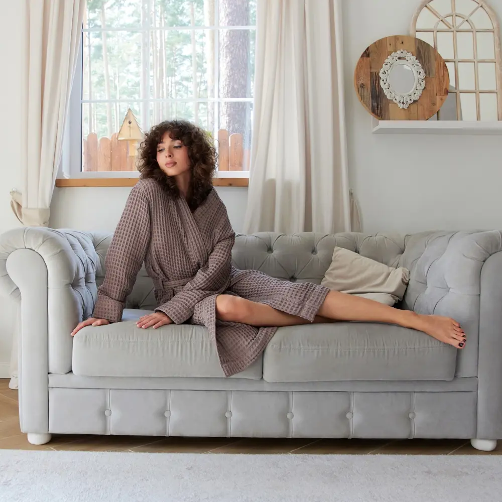 Фото 13 Халат вафельный женский удлиненный Этель 6243557 Boho размер 42-44