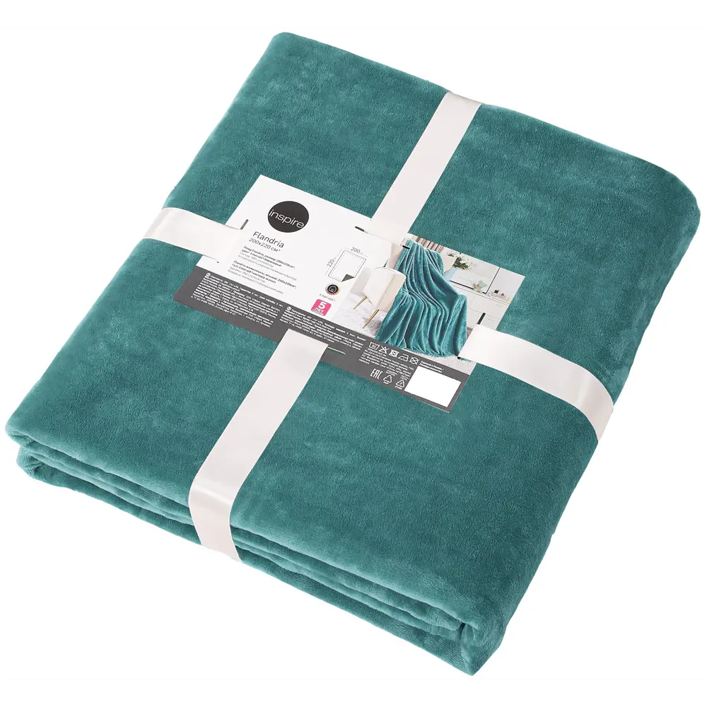 Фото 3 Плед Inspire Flandria 200x220 см микрофибра цвет бирюзовый Emerald 1