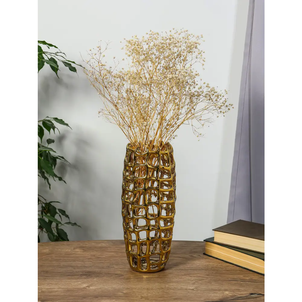 Фото 3 Ваза Сима-ленд Дайзи крупная сетка керамика цвет золото 31 см Фото 3 Ваза Сима-ленд Дайзи крупная сетка керамика цвет золото 31 см