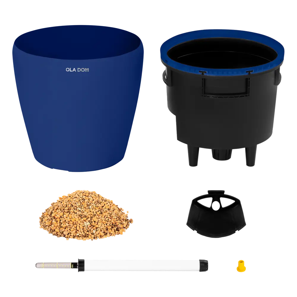 Фото 2 Кашпо Oladom Deluxe Ø36 h32.5 см v16 л пластик кобальт с автополивом