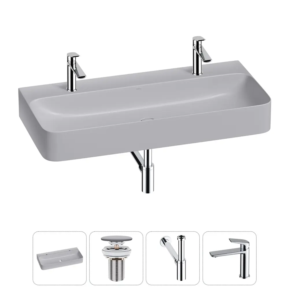 Фото Раковина накладная Wellsee Clermont 100см с сифоном донный клапаном и смесителем 20220517R Фото Раковина накладная Wellsee Clermont 100см с сифоном донный клапаном и смесителем 20220517R