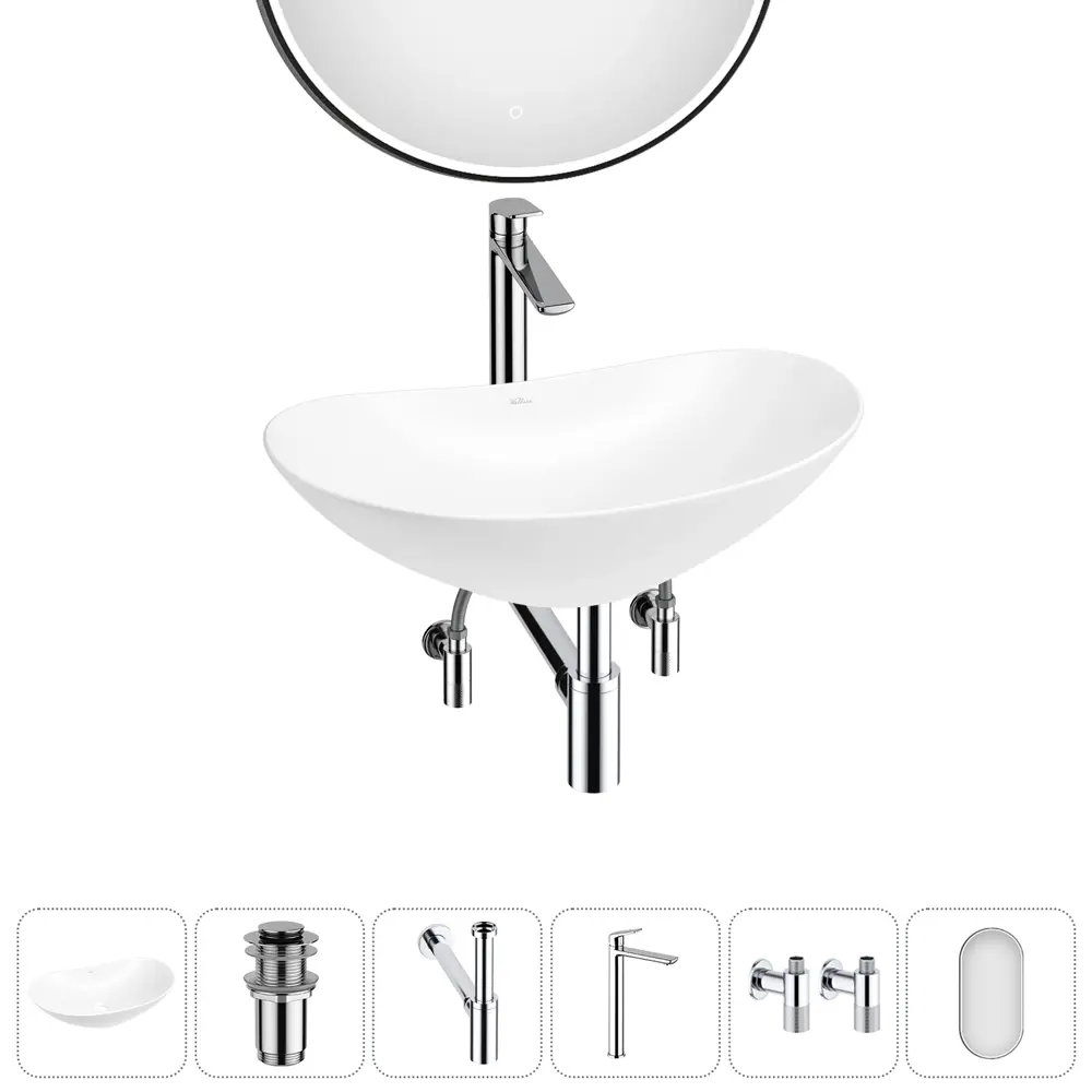 Фото Раковина Wellsee carefree dove 20218375R 60см цвет раковина 6 в 1: д/к, сифон, смеситель, вентили, зеркало Фото Раковина Wellsee carefree dove 20218375R 60см цвет раковина 6 в 1: д/к, сифон, смеситель, вентили, зеркало