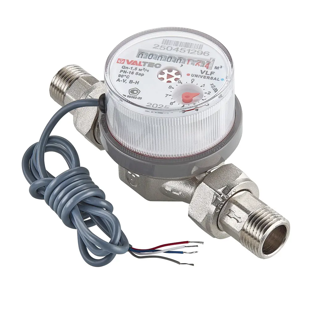 Фото Счётчик для воды универсальный с импульсным выходом Valtec VLF-15U-I 1/2" DN15 80 мм со сгонами