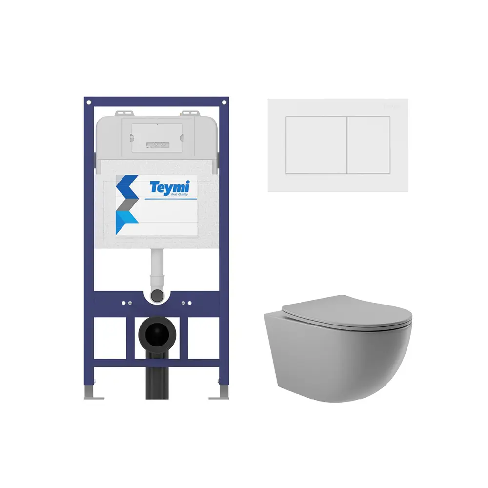 Фото 4 Комплект инсталляция и унитаз Teymi Aina 52 T70011T70020WMOV2130 с клавишей Teymi Aina белый матовый и унитазом Vortex Торнадо Soft-Close серый