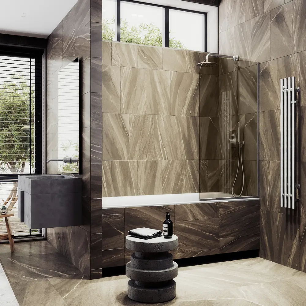 Фото 3 Шторка для ванной стеклянная MaybahGlass 34x140 см 6 мм бронза/хром матовый Фото 3 Шторка для ванной стеклянная MaybahGlass 34x140 см 6 мм бронза/хром матовый