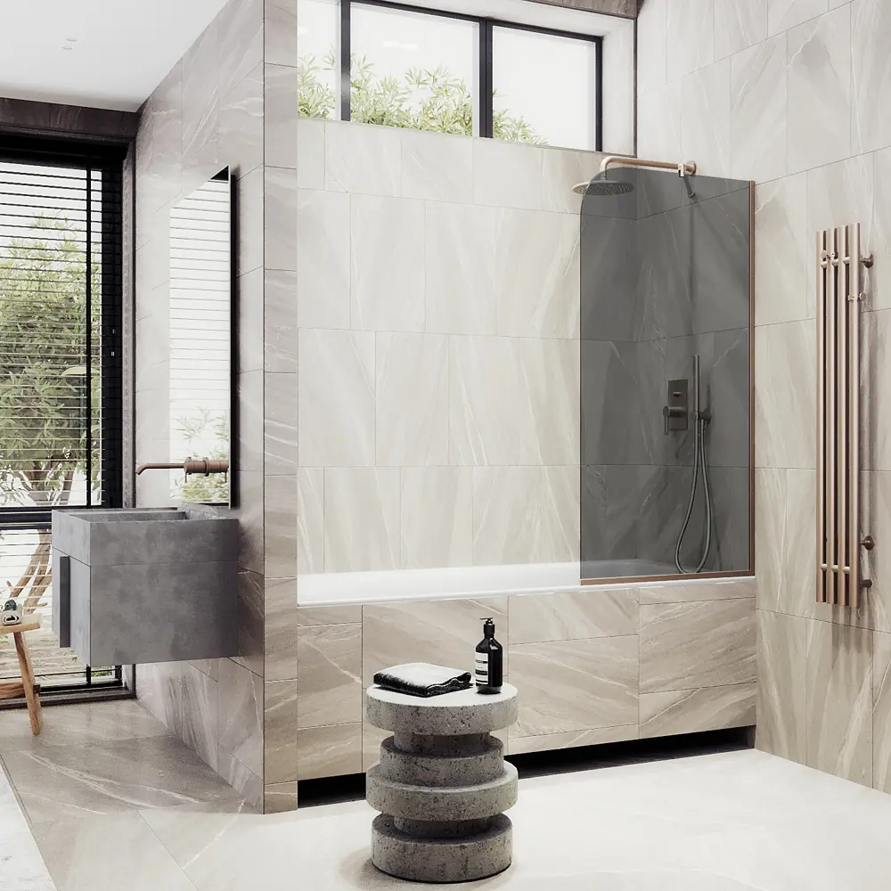 Фото 3 Шторка для ванной стеклянная MaybahGlass 34x140 см 6 мм графит/шоколад Фото 3 Шторка для ванной стеклянная MaybahGlass 34x140 см 6 мм графит/шоколад