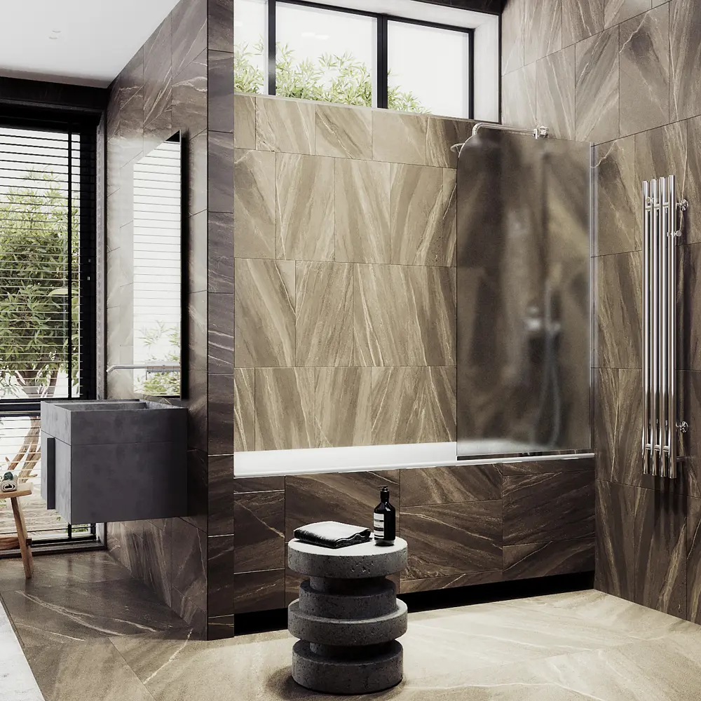 Фото 4 Шторка для ванной стеклянная MaybahGlass 34x140 см 6 мм лево сатин/хром глянец