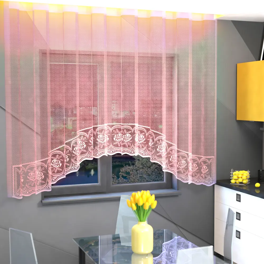 Фото Тюль на шторной ленте Лентабел жаккард 245x175 см цвет розовый