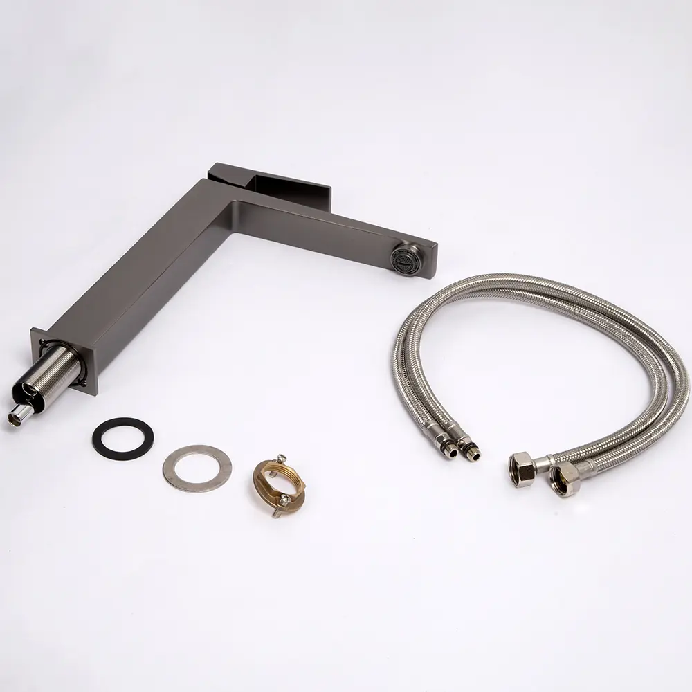 Фото 17 Смеситель для раковины в ванную AVS New Cube высокий оружейная сталь