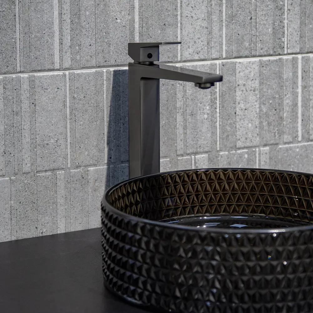 Фото 16 Смеситель для раковины в ванную AVS New Cube высокий оружейная сталь