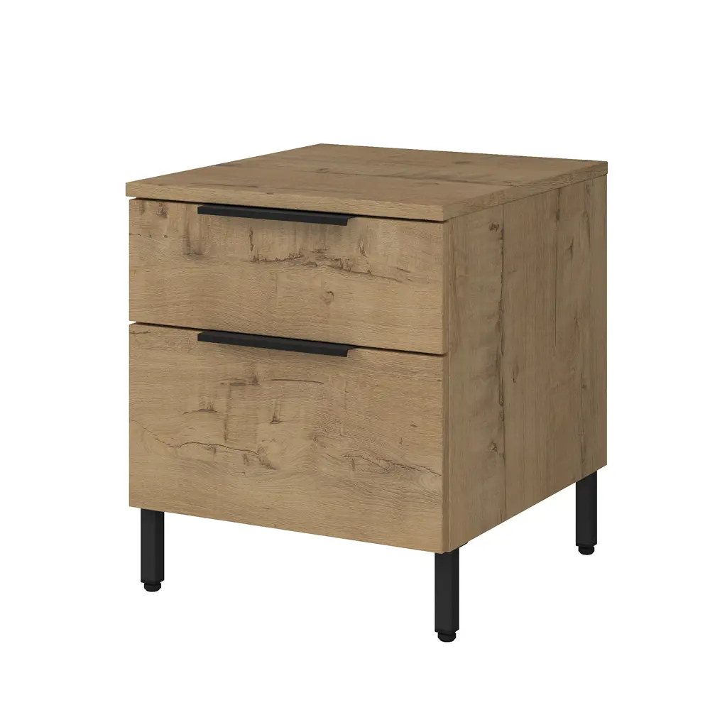 Фото Тумба прикроватная Alsav Tower Teakwood 40.2x47x45 см 2 ящика ЛДСП/металлические ножки цвет бежевый