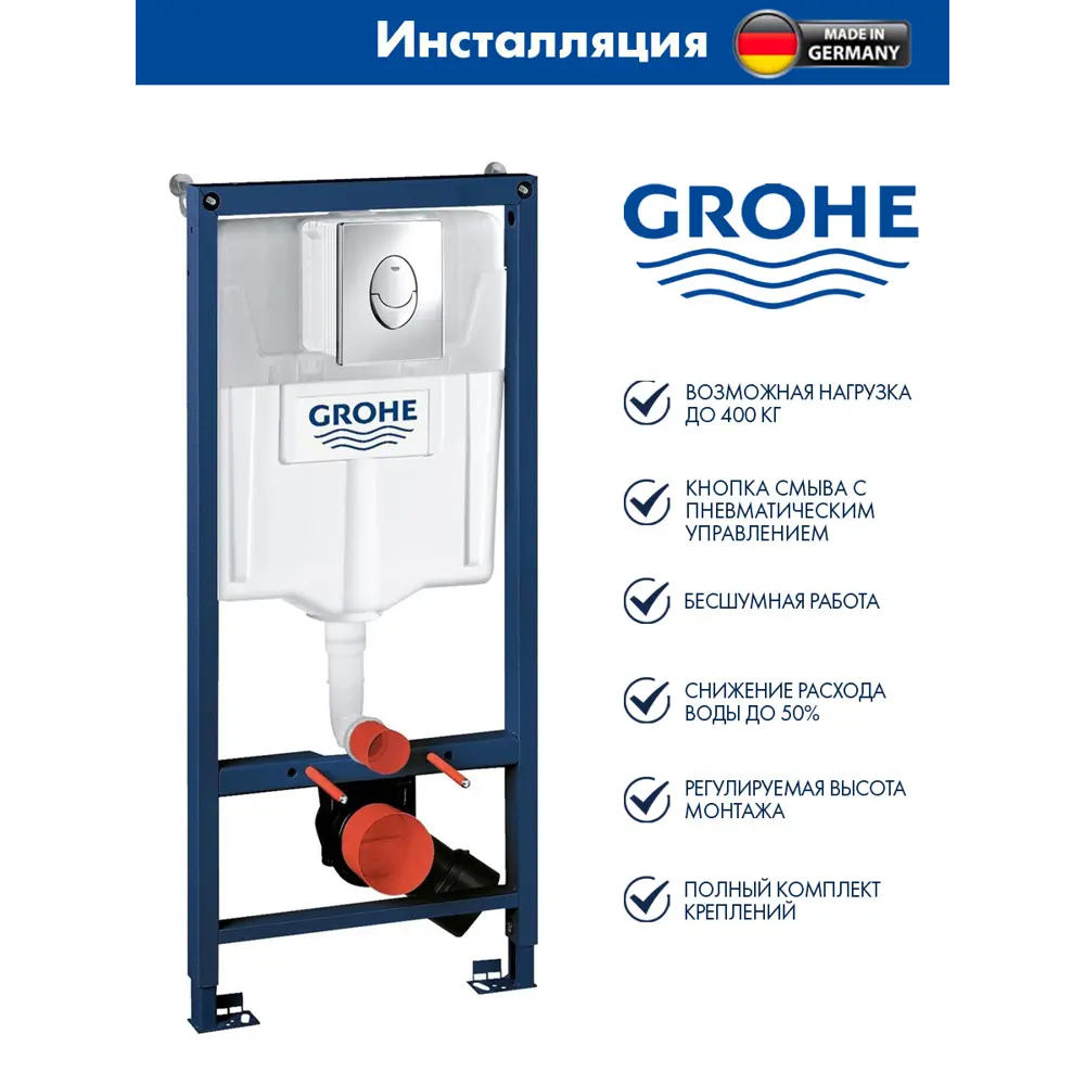 Фото 2 Система инсталляции для унитаза Grohe Rapid SL 38721001OV2130A клавиша Skate Air 3 режима 3-в-1 унитаз Vortex Торнадо Soft-Close форма овал