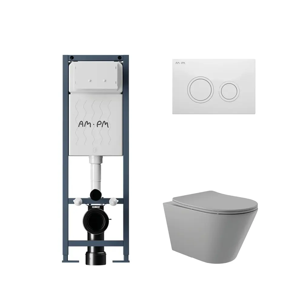 Фото 4 Комплект инсталляция и унитаз: инсталляция Am.pm I012711.0101CV2130ErgoFit, клавиша ErgoFit L белый глянцевый, унитаз Vortex Торнадо Soft-Close конус