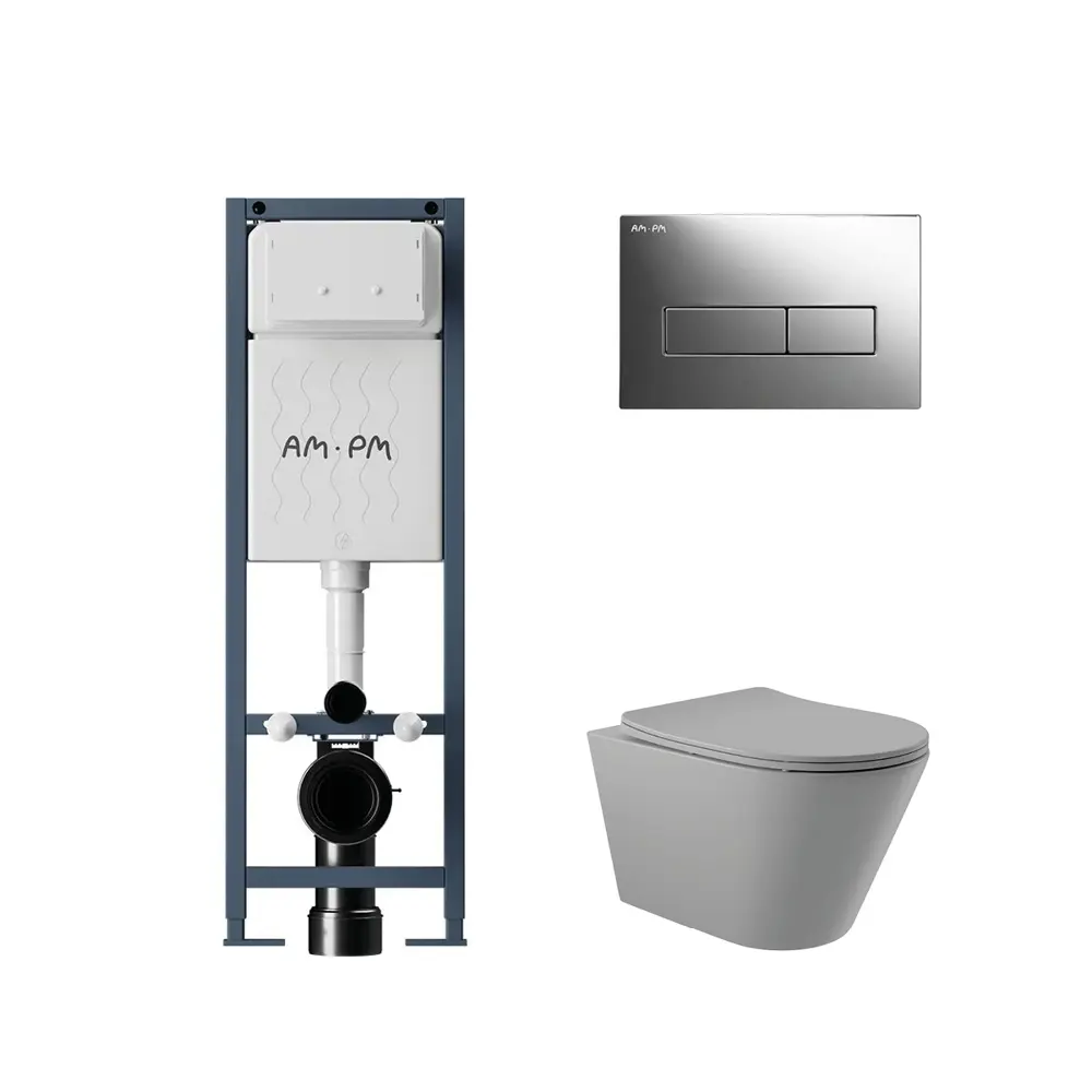 Фото 4 Комплект инсталляция и унитаз: инсталляция Am.pm I012711.0351CV2130 ErgoFit, клавиша ErgoFit M хром, унитаз безободковый Vortex Торнадо Soft-Close