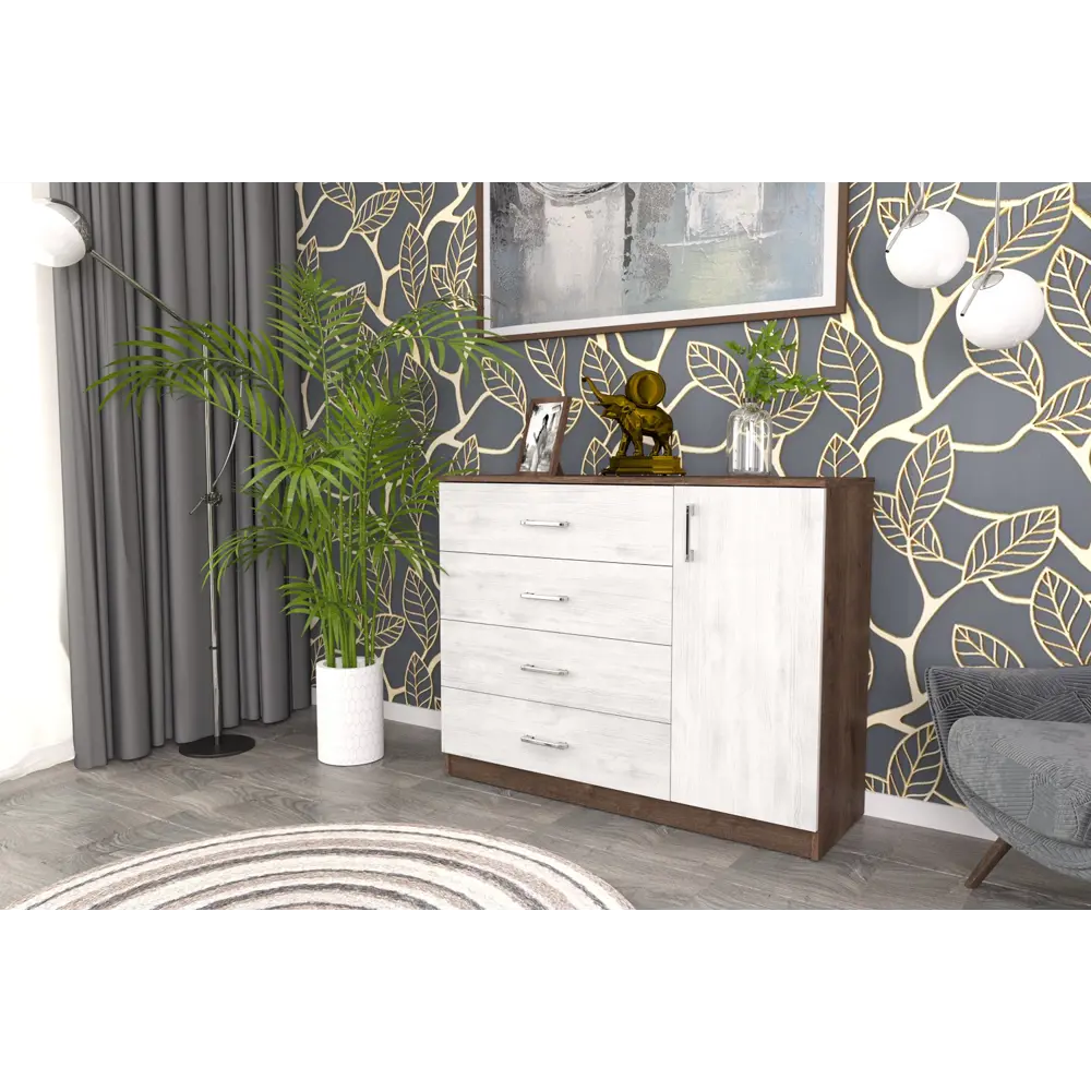 Фото 3 Комод Furnistyle Лайф лкм-03 3 ящика 115x40x90 см ЛДСП цвет дуб коричневый табак/светлое дерево Фото 3 Комод Furnistyle Лайф лкм-03 3 ящика 115x40x90 см ЛДСП цвет дуб коричневый табак/светлое дерево