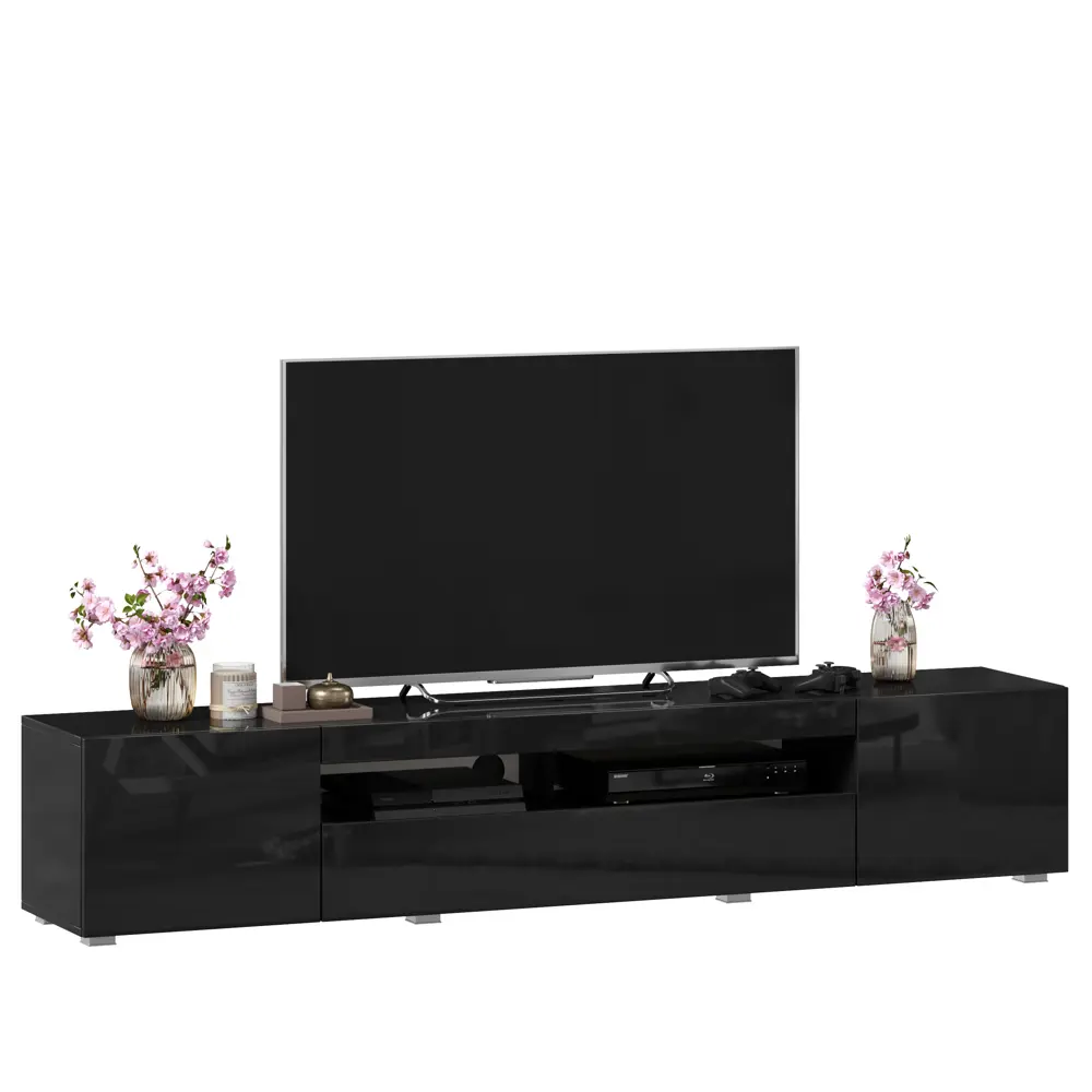 Фото 3 Тумба под телевизор Любимый дом Бруклин 200х36х36.6 см ЛДСП цвет черный лакированный