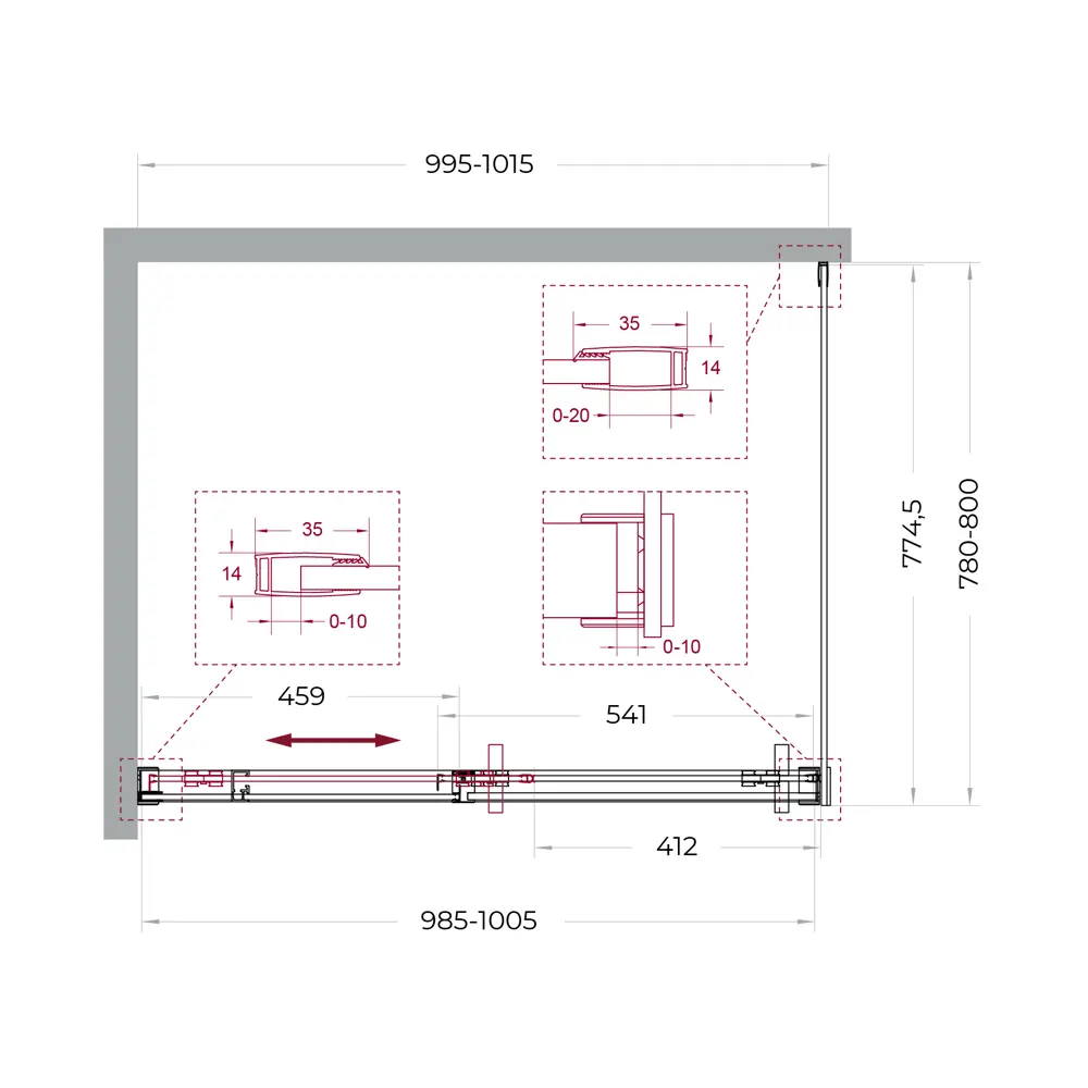 Фото 8 Душевой уголок BelBagno SOFT_CLOSE-1-AH-1-100/80-C-GM профиль никель