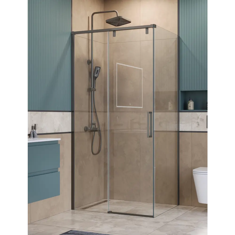 Фото Душевой уголок BelBagno SOFT_CLOSE-1-AH-1-110/90-C-GM профиль никель Фото Душевой уголок BelBagno SOFT_CLOSE-1-AH-1-110/90-C-GM профиль никель