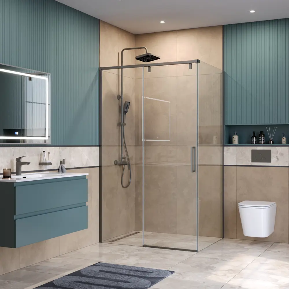 Фото 2 Душевой уголок BelBagno SOFT_CLOSE-1-AH-1-130/100-C-GM профиль никель