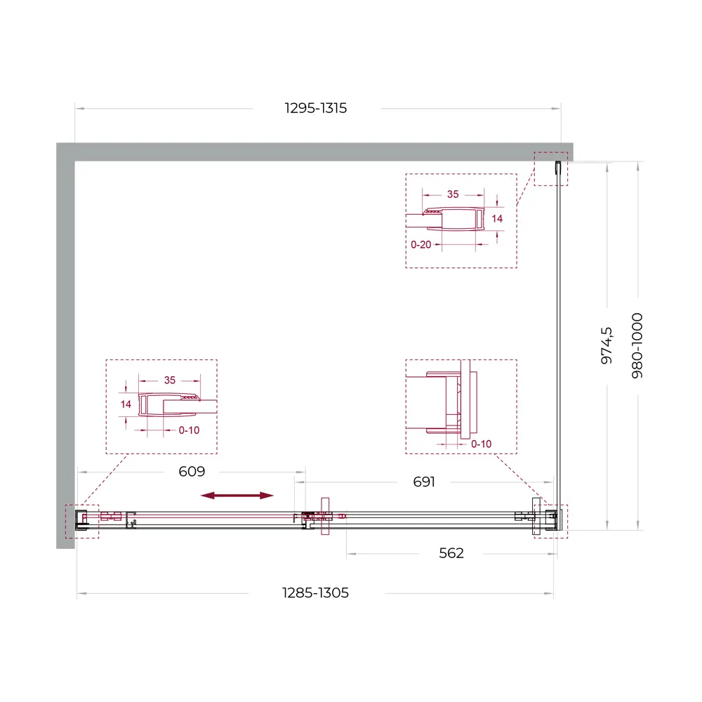 Фото 9 Душевой уголок BelBagno SOFT_CLOSE-1-AH-1-130/100-C-GM профиль никель