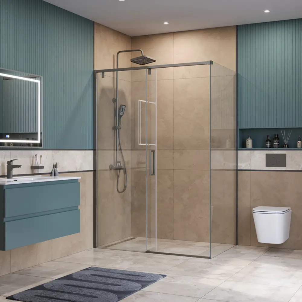 Фото 3 Душевой уголок BelBagno SOFT_CLOSE-1-AH-1-130/80-C-GM профиль никель