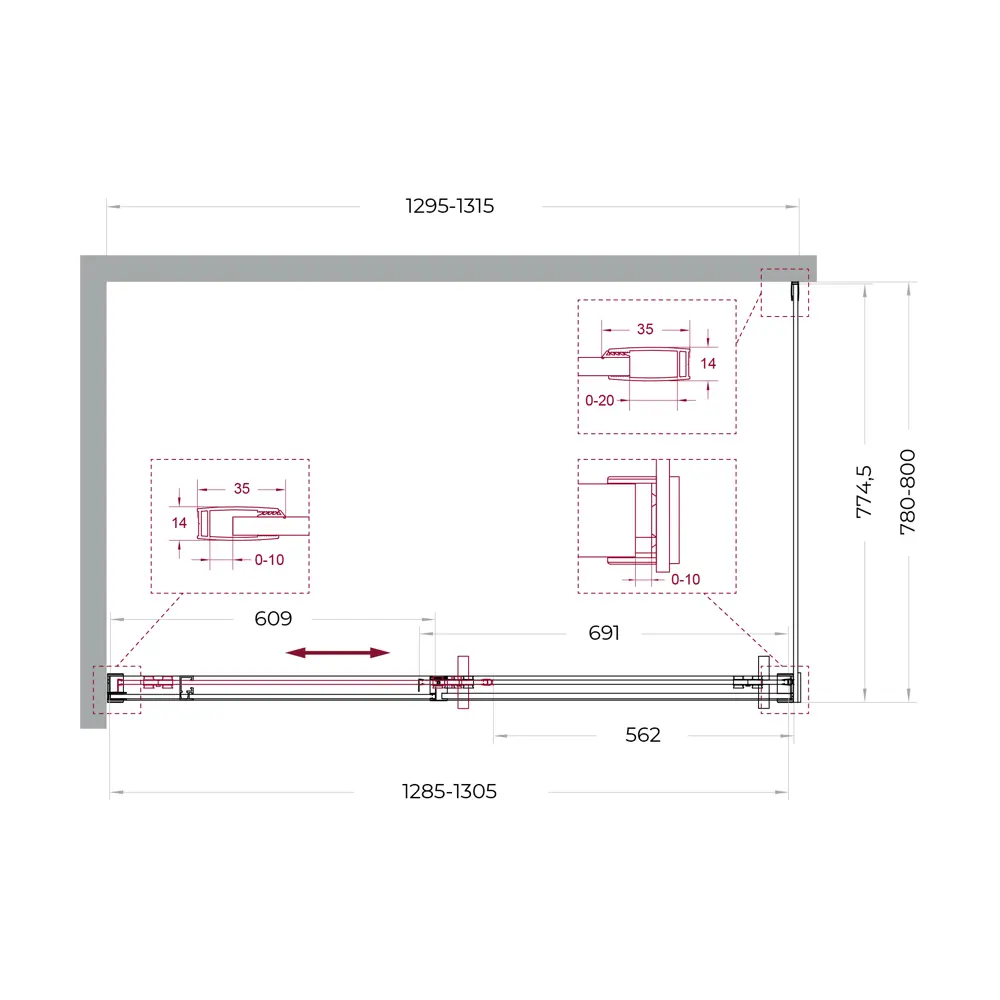 Фото 9 Душевой уголок BelBagno SOFT_CLOSE-1-AH-1-130/80-C-GM профиль никель
