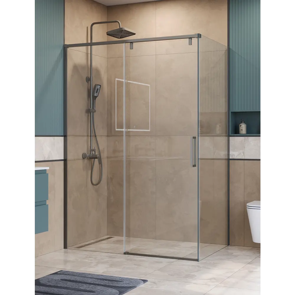 Фото Душевой уголок BelBagno SOFT_CLOSE-1-AH-1-140/90-C-GM профиль никель Фото Душевой уголок BelBagno SOFT_CLOSE-1-AH-1-140/90-C-GM профиль никель