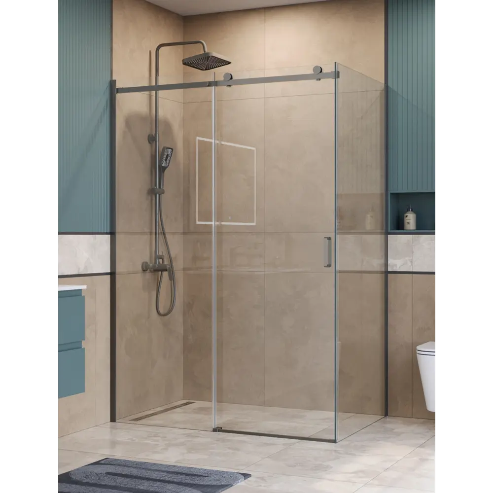 Фото 3 Душевой уголок BelBagno SOFT_CLOSE-2-AH-1-140/80-C-GM профиль никель Фото 3 Душевой уголок BelBagno SOFT_CLOSE-2-AH-1-140/80-C-GM профиль никель