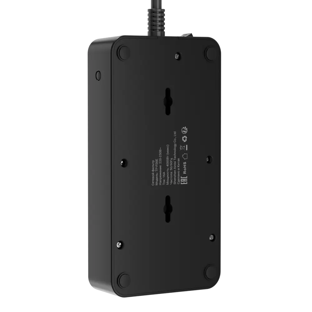 Фото 4 Сетевой фильтр с защитой Agni TP-FS6E-5m-black 3x1.5 5 м 6 розеток с заземлением 4000 Вт цвет черный
