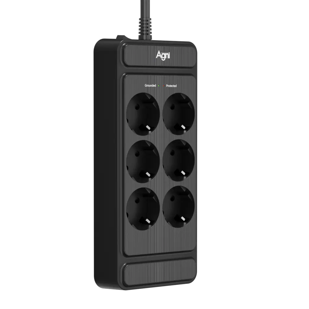 Фото 5 Сетевой фильтр с защитой Agni TP-FS6E-5m-black 3x1.5 5 м 6 розеток с заземлением 4000 Вт цвет черный