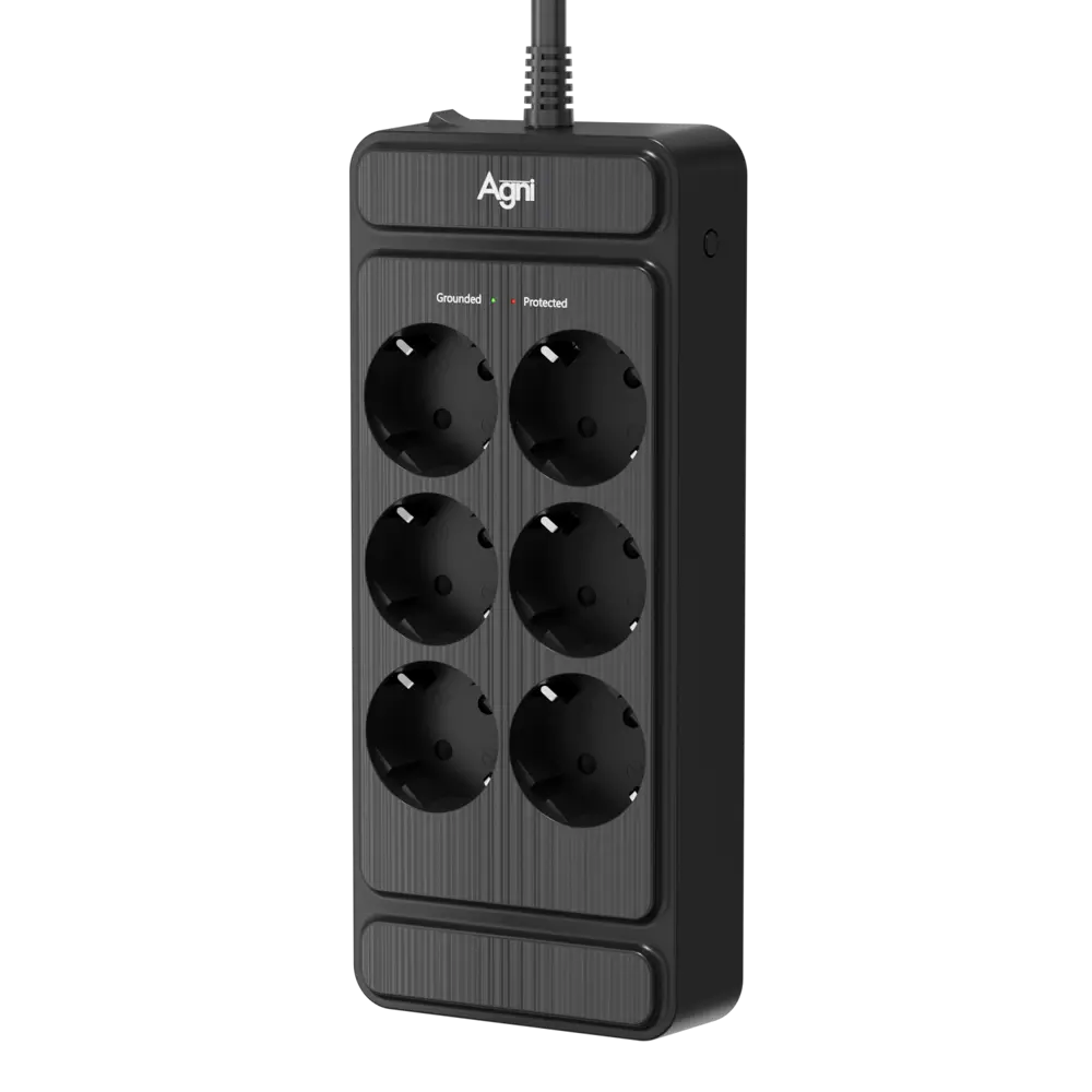 Фото 2 Сетевой фильтр с защитой Agni TP-FS6E-5m-black 3x1.5 5 м 6 розеток с заземлением 4000 Вт цвет черный