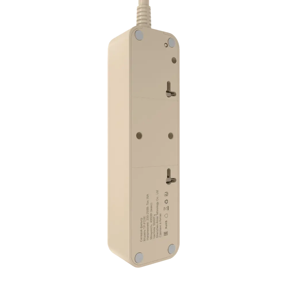 Фото 3 Сетевой фильтр с защитой Agni TP-FD3E-5m-ivory 3x1.5 5 м 3 розетки с заземлением 4000 Вт цвет слоновая кость