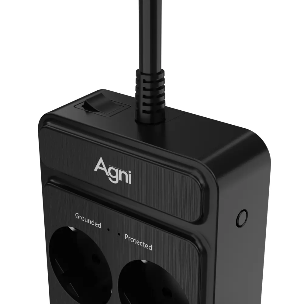 Фото 4 Сетевой фильтр с защитой Agni TP-FS4U6E-C-5m-black 3x1.5 5 м 6 розеток с заземлением 4000 Вт цвет черный