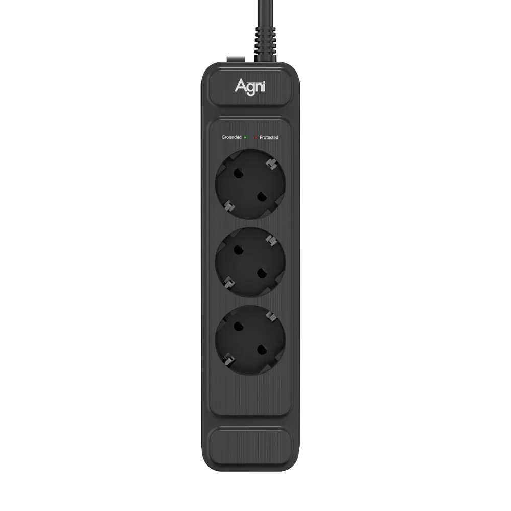 Фото Сетевой фильтр с защитой Agni TP-FS3E-5m-black 3x1.5 5 м 3 розетки с заземлением 4000 Вт цвет черный
