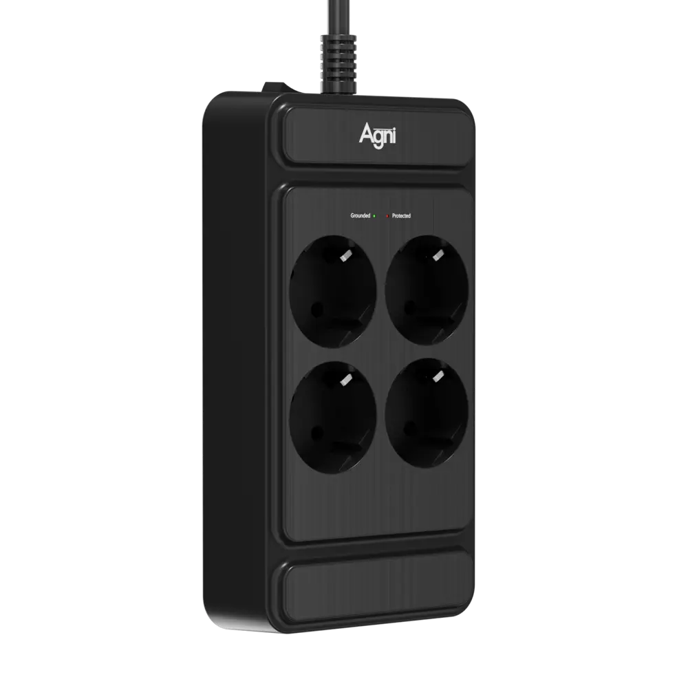 Фото 5 Сетевой фильтр с защитой Agni TP-FS4E-5m-black 3x1.5 5 м 4 розетки с заземлением 4000 Вт цвет черный