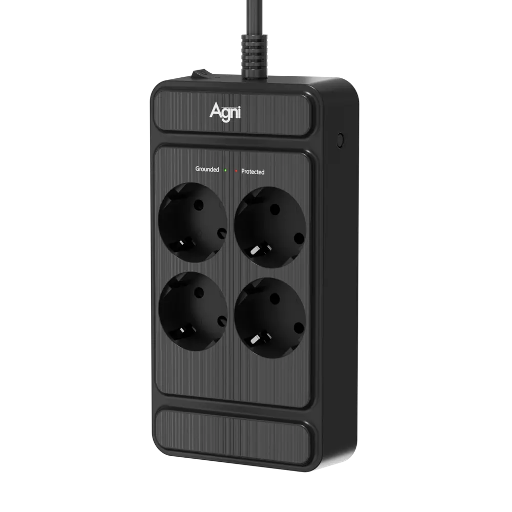 Фото 2 Сетевой фильтр с защитой Agni TP-FS4E-5m-black 3x1.5 5 м 4 розетки с заземлением 4000 Вт цвет черный