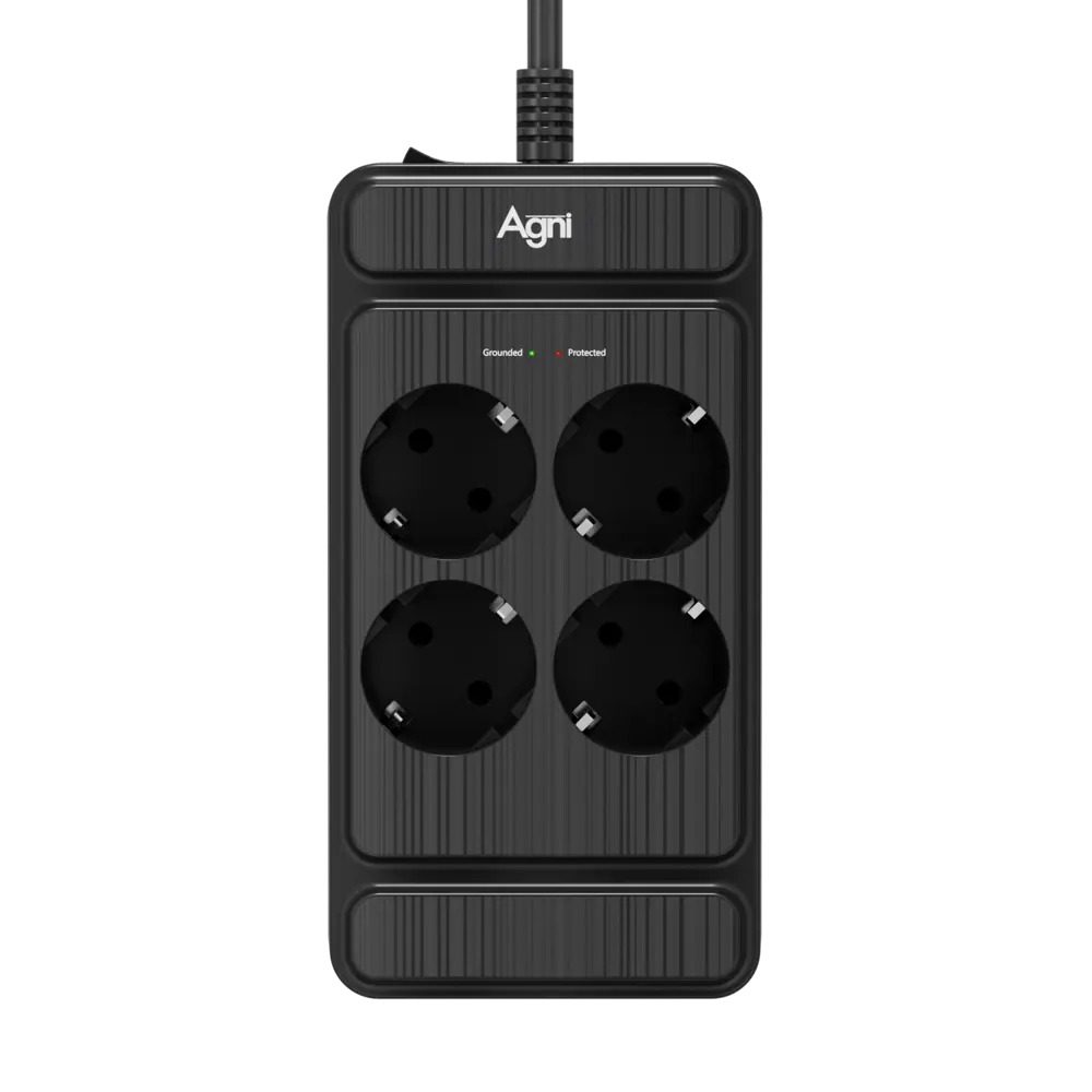Фото Сетевой фильтр с защитой Agni TP-FS4E-5m-black 3x1.5 5 м 4 розетки с заземлением 4000 Вт цвет черный