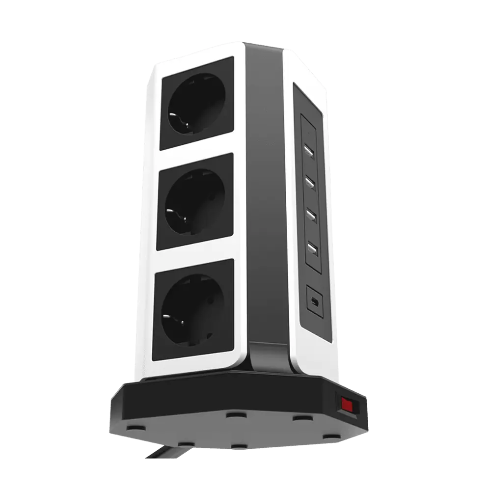 Фото 3 Сетевой фильтр башня Agni 9 розеток 3 м 4 USB/1 Type-C 65 Вт чёрный/белый