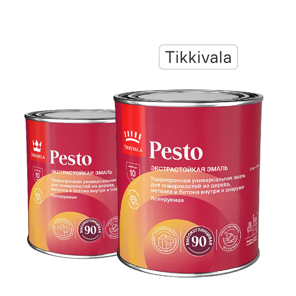 Фото Эмаль универсальная стойкая Tikkivala Pesto 90 База С бесцветная глянцевая 0.9 л