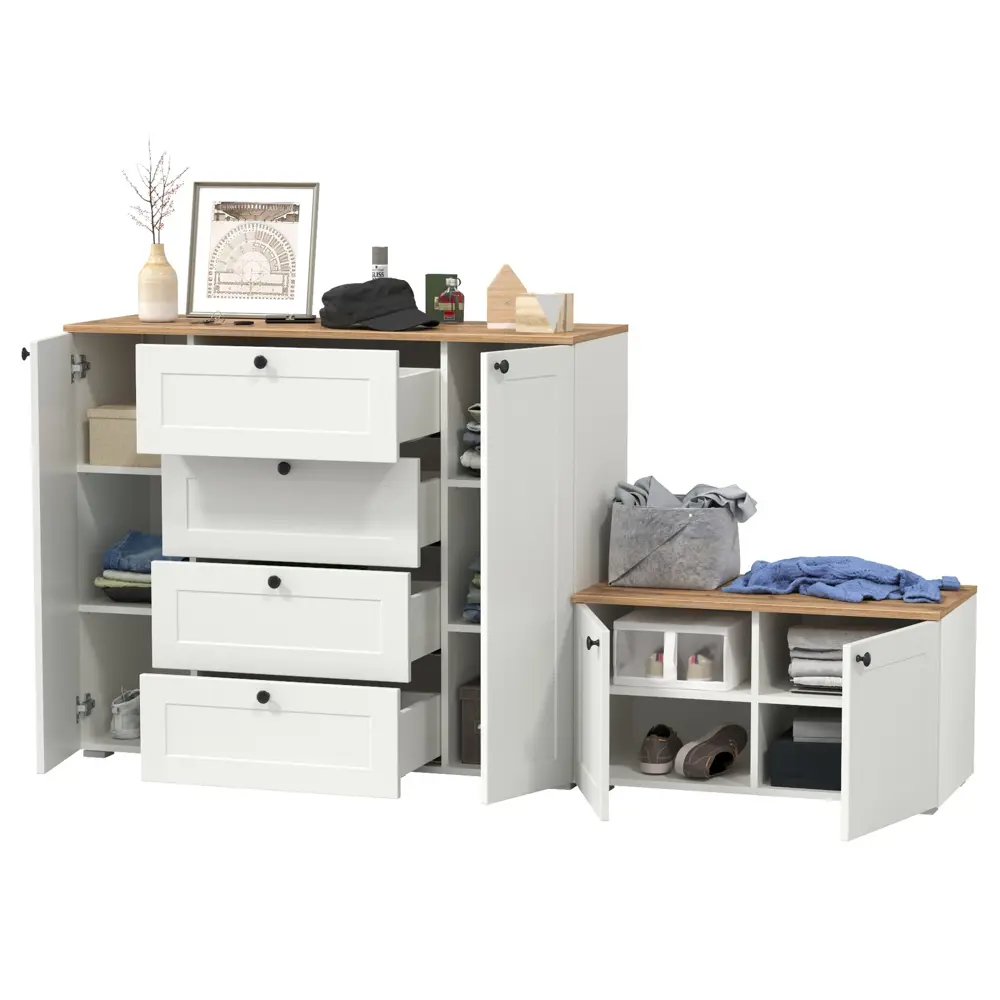 Фото 2 Комплект мебели для прихожей Mobi Остин 16.221+13.257-бз 120x99x42 см ЛДСП цвет белый шагрень/дуб крафт золотой