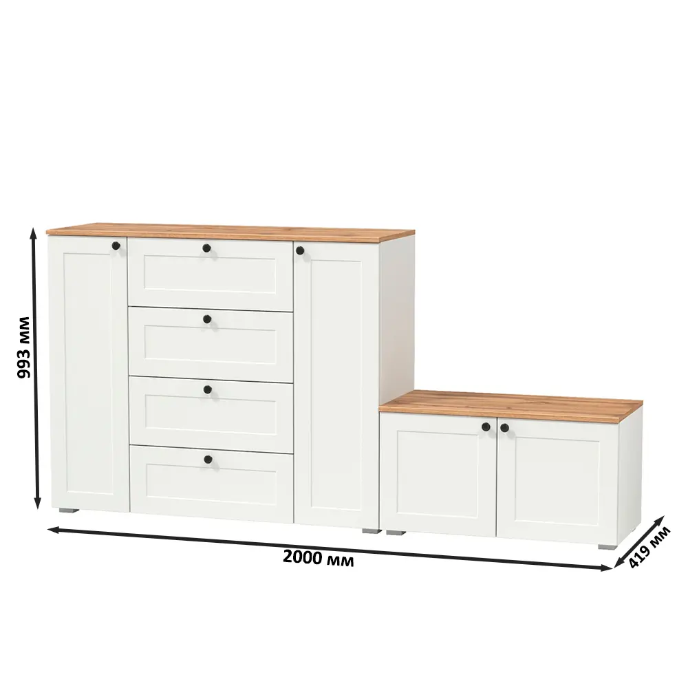 Фото 5 Комплект мебели для прихожей Mobi Остин 16.221+13.257-бз 120x99x42 см ЛДСП цвет белый шагрень/дуб крафт золотой