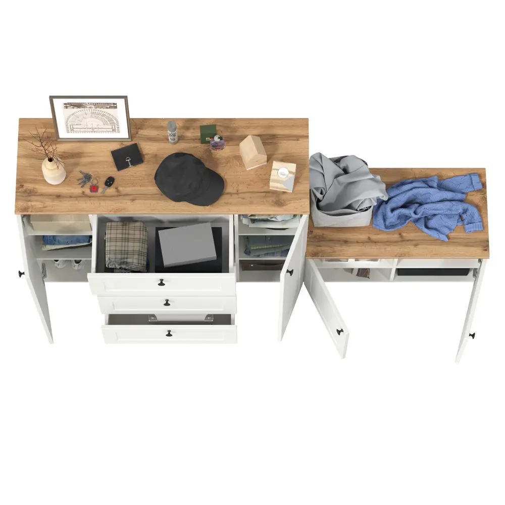 Фото 4 Комплект мебели для прихожей Mobi Остин 16.221+13.257-бз 120x99x42 см ЛДСП цвет белый шагрень/дуб крафт золотой