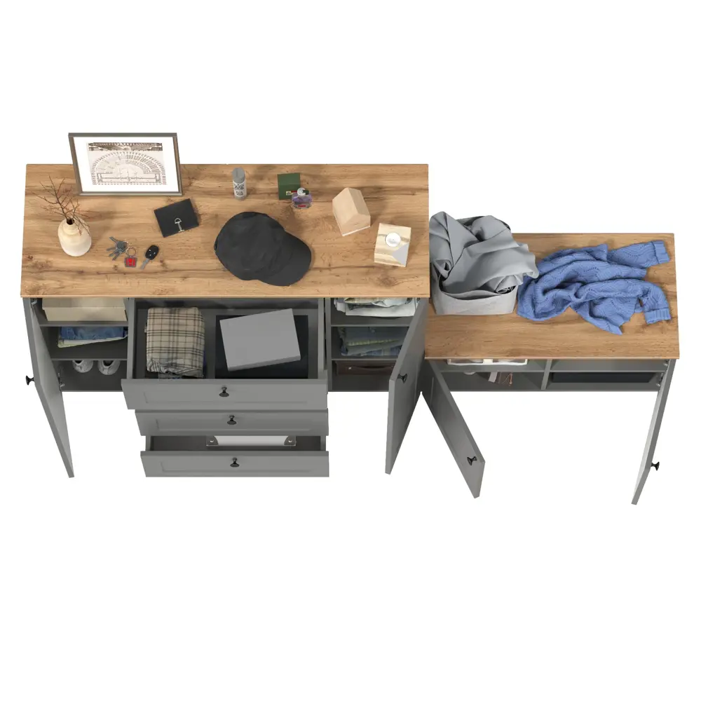 Фото 4 Комплект мебели для прихожей Mobi Остин 16.221+13.257-гз 120x99x42 см ЛДСП цвет серый графит/дуб крафт золотой