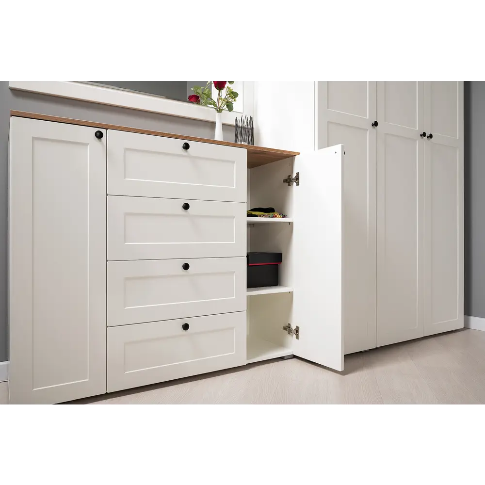 Фото 9 Комплект мебели для прихожей Mobi Остин 16.221+2х16.121-бз 120x99x42 см ЛДСП цвет белый шагрень/дуб крафт золотой Фото 9 Комплект мебели для прихожей Mobi Остин 16.221+2х16.121-бз 120x99x42 см ЛДСП цвет белый шагрень/дуб крафт золотой