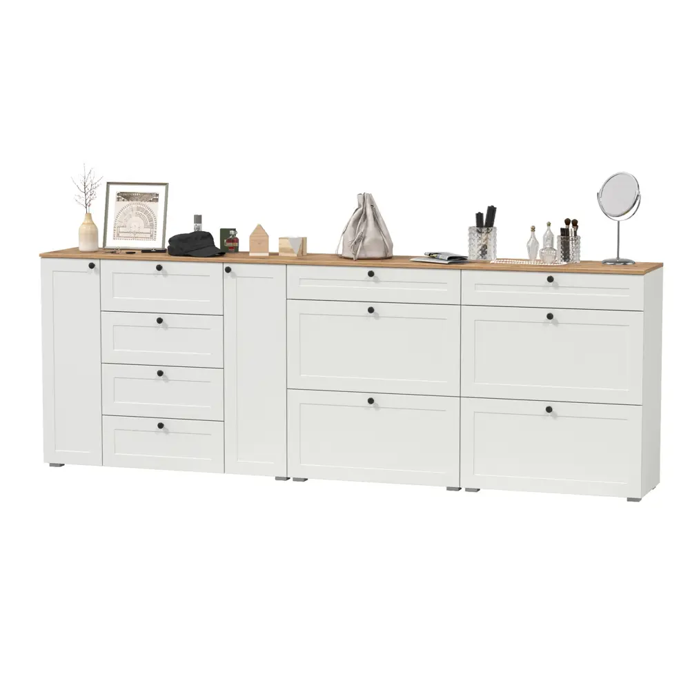 Фото Комплект мебели для прихожей Mobi Остин 16.221+2х16.121-бз 120x99x42 см ЛДСП цвет белый шагрень/дуб крафт золотой Фото Комплект мебели для прихожей Mobi Остин 16.221+2х16.121-бз 120x99x42 см ЛДСП цвет белый шагрень/дуб крафт золотой